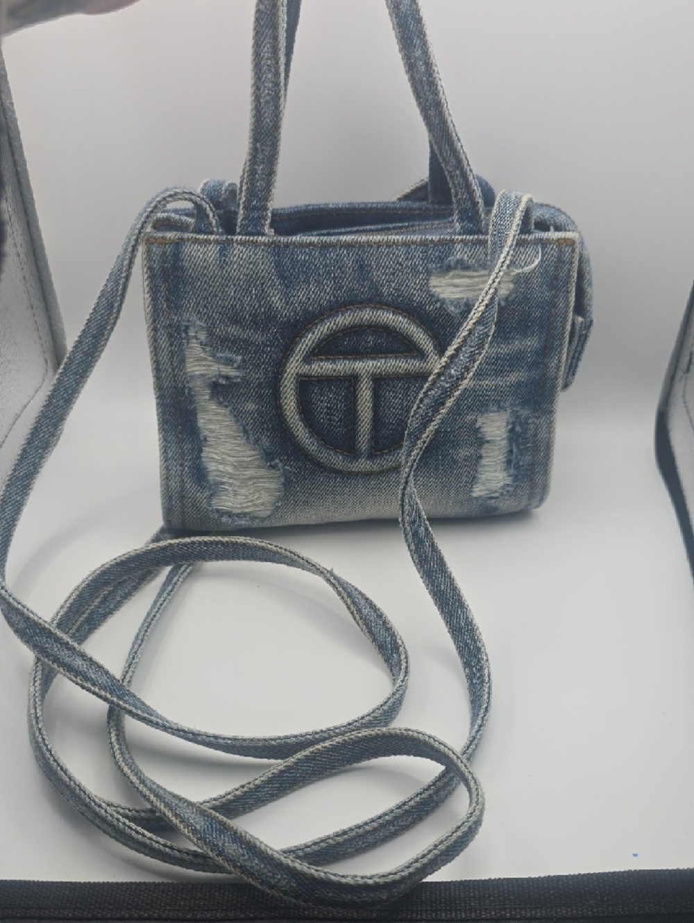Telfar Small Shoppers Tote Distressed Light Wash Denim Crossbody Bag (EUC)🤍💙🤍 - Picture 2 of 11